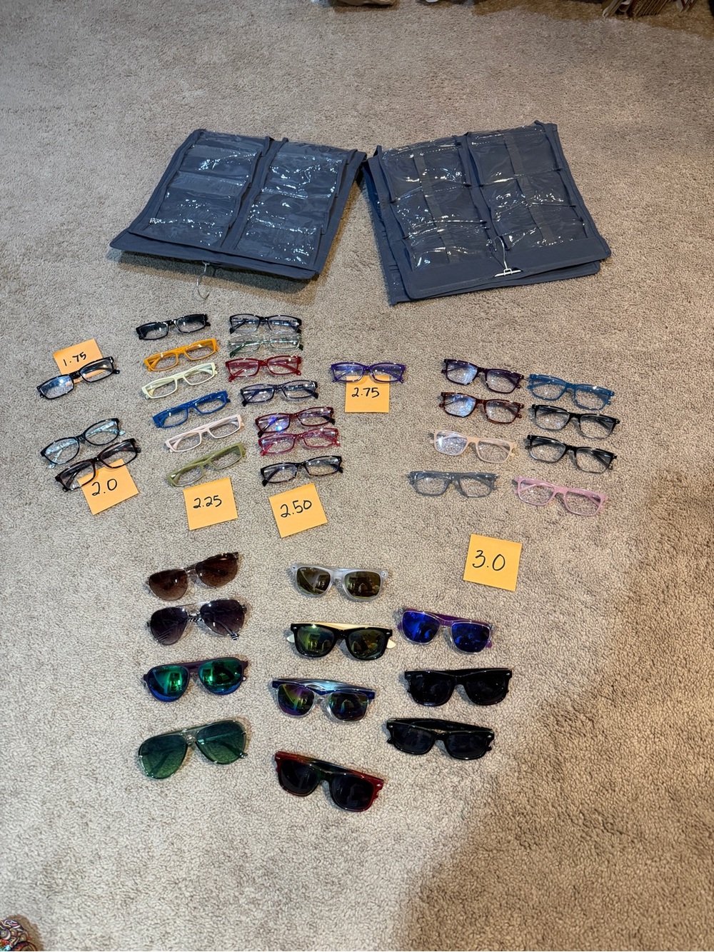 Assorted Reading Glasses & Sunglasses Lot - Multicolor Frames + hanging storage